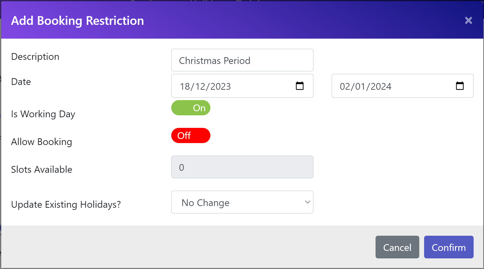Adding A Booking Restrictions
